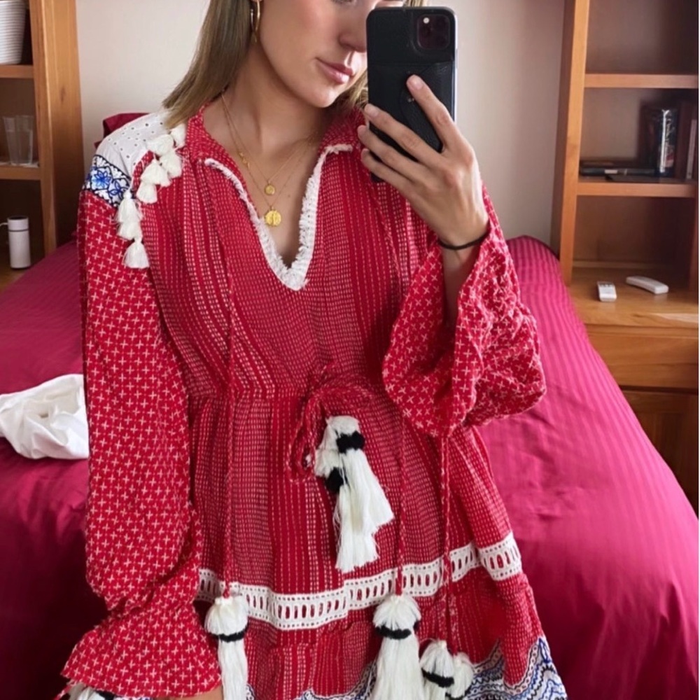 NWT HEMANT & NANDITA Red and White Patterned Dress